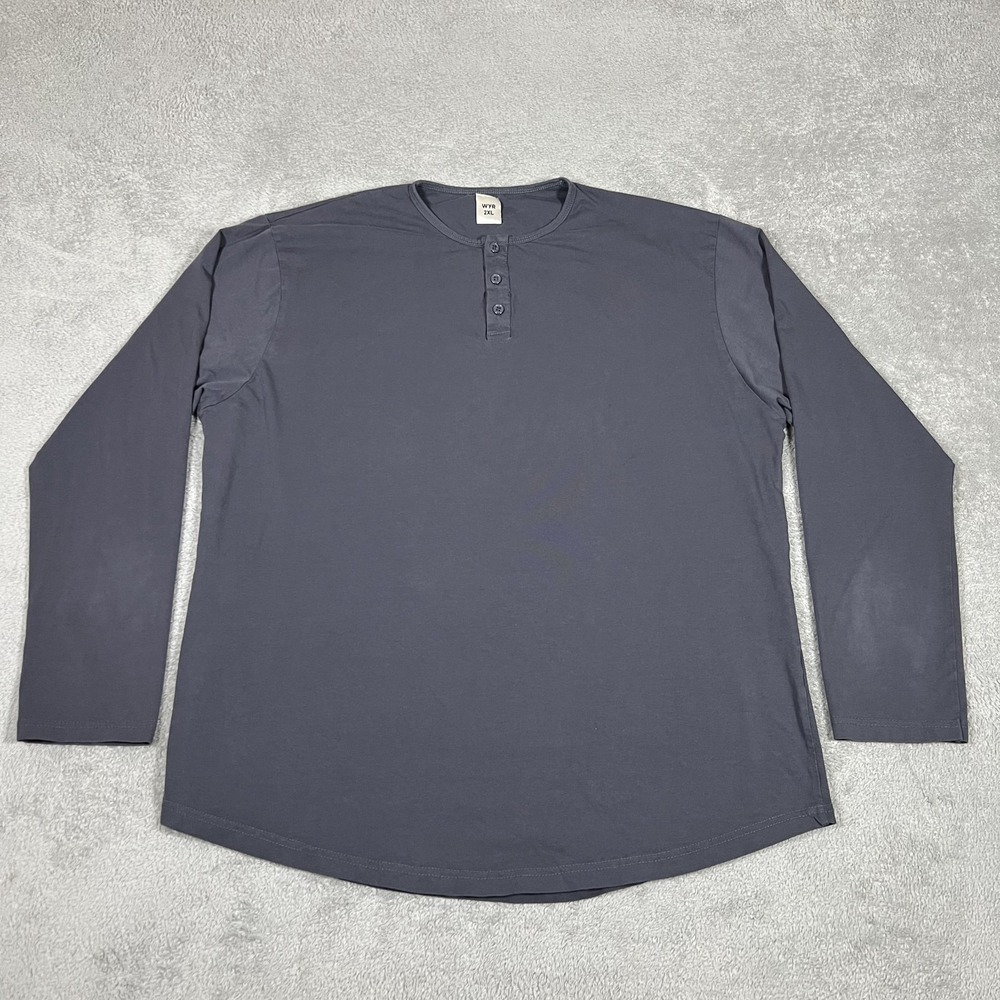 WYR Shirt Mens 2XL Gray Henley Long Sleeve Tee Casual